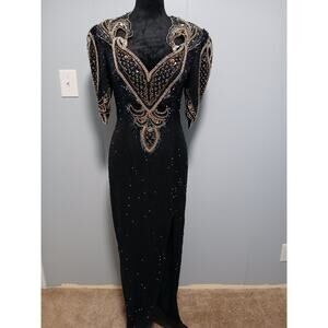 NWOT Vintage Showtime Pure Silk Hand Beaded Evening Gown SZ 10  Rare 90s